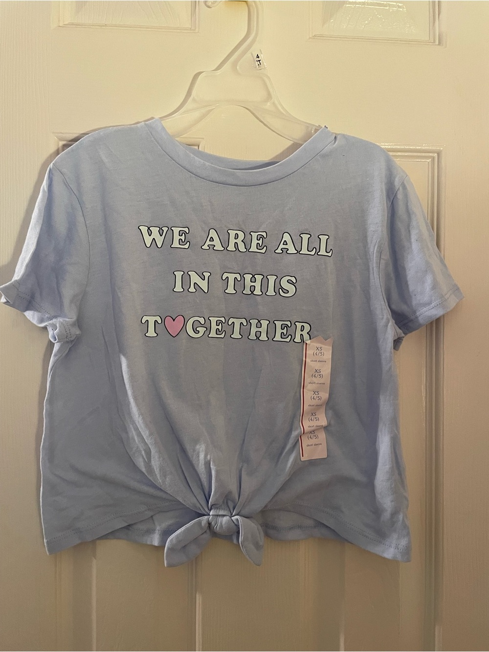 We Are All In This Together Tie-Front Tee - Light Blue Girls Xs 4/5 New